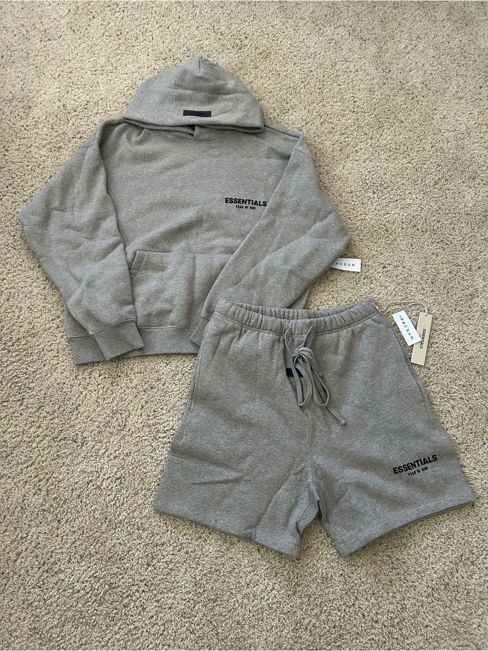 ESSENTIALS Gray Hoodie Dark oatmeal & Shorts Set - Picture 1 of 4